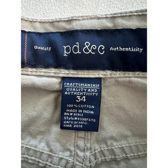 PD&C Mens Khaki Chino Shorts Tan Cotton Twill Size 34 PS9BFSTO - Picture 3 of 9